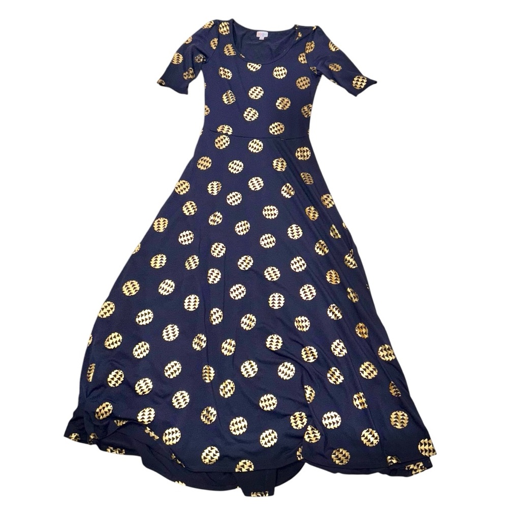 NWOT LulaRoe Elegant Navy and Gold Patterned Dress Sz Medium